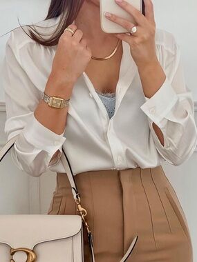 Lilysilk Mulberry Silk Cream Button Down Blouse Size Small